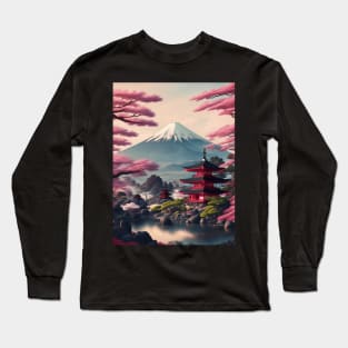 Serene Mount Fuji Sunset - Peaceful River Scenery Long Sleeve T-Shirt